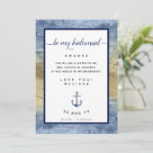 Blue & Gold Bridesmaid Vorschlag #Nautic Card Einladung (Stehend Vorderseite)