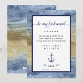 Blue & Gold Bridesmaid Vorschlag #Nautic Card Einladung (Vorne/Hinten)