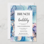 Blue Gold Brunch & Bubbly Bridal Dusche Einladung (Vorderseite)