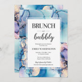 Blue Gold Brunch & Bubbly Bridal Dusche Einladung (Vorne/Hinten)