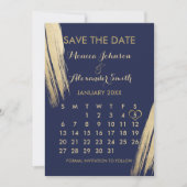 Blue Gold Brushstrokes Calendar Wedding Save The Date (Vorderseite)