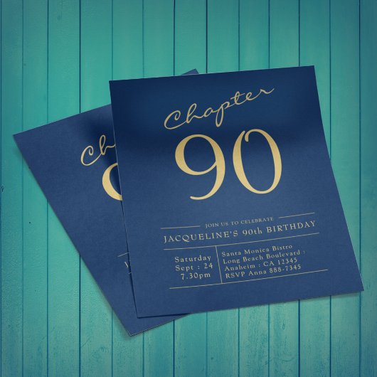 Blue Gold Budget 90. Geburtstag Einladung Flyer