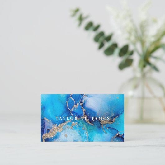 Blue Gold Business Card Visitenkarte (Stehend Vorderseite)