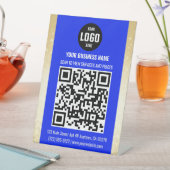 Blue & Gold Business QR Code Pedestal Sign Sockelschild (In Situ)