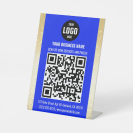 Blue & Gold Business QR Code Pedestal Sign Sockelschild
