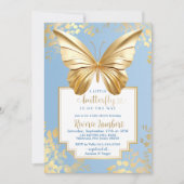 Blue Gold Butterfly Baby Dusche Einladung (Vorderseite)