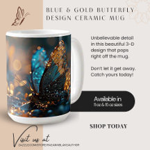 Blue & Gold Butterfly Design Keramik Tasse