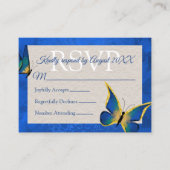 Blue, Gold Butterfly Quinceñera RSVP Card Hinweiskarte (Vorderseite)