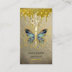 Blue Gold Butterfly Scisson Haar Stylist Salon Visitenkarte