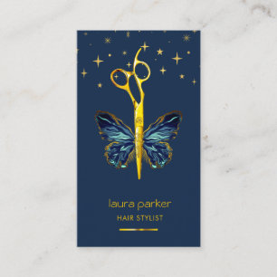 Blue Gold Butterfly Scissour Haar Stylist Salon Visitenkarte