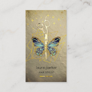 Blue Gold Butterfly Scissour Haar Stylist Salon Visitenkarte