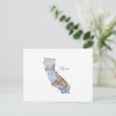 Blue & Gold California Staat Map Postkarte (Stehend Vorderseite)