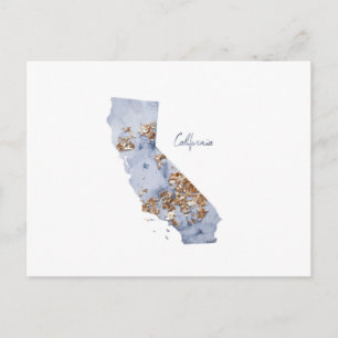 Blue & Gold California Staat Map Postkarte