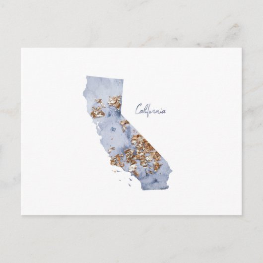 Blue & Gold California Staat Map Postkarte (Vorderseite)