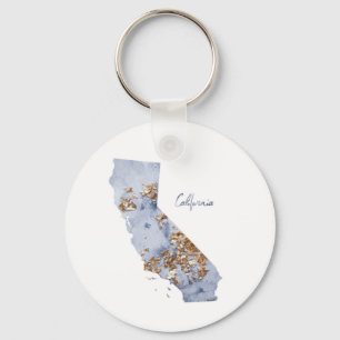 Blue & Gold California Staat Map Schlüsselanhänger