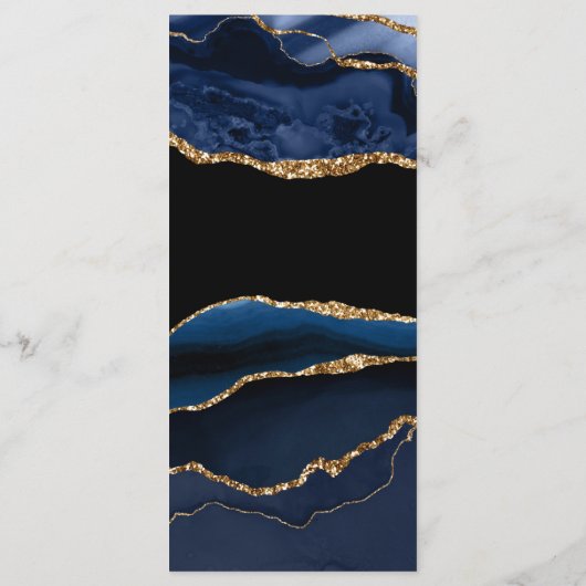 Blue Gold Calligraphy Wedding Menu Menükarte (Rückseite)