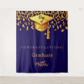 Blue Gold Cap Tassel Graduierungsparty 2025 Wandteppich (Vorderseite)
