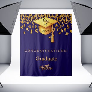 Blue Gold Cap Tassel Graduierungsparty 2025 Wandteppich