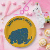 Blue & Gold Cartoon Wooly Mammoth Personalisiert Pappteller (Party)