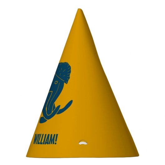 Blue & Gold Cartoon Wooly Mammoth Personalisiert Partyhütchen (Rechts)