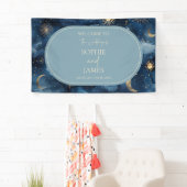 Blue Gold Celestial Elegant Starry Sky Wedding Banner (Insitu)