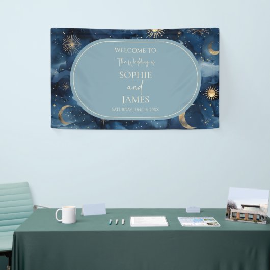 Blue Gold Celestial Elegant Starry Sky Wedding Banner (Messeveranstaltung)