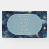 Blue Gold Celestial Elegant Starry Sky Wedding Banner (Horizontal)