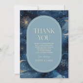 Blue Gold Celestial Elegant Starry Sky Wedding Dankeskarte (Vorderseite)