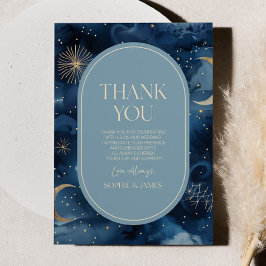 Blue Gold Celestial Elegant Starry Sky Wedding Dankeskarte