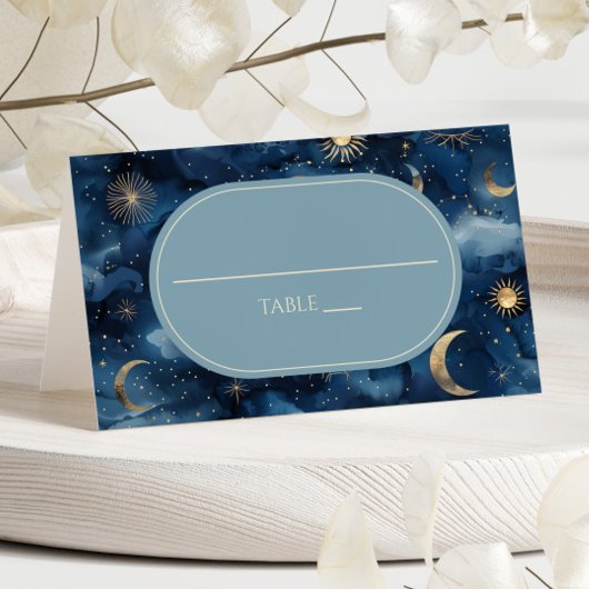 Blue Gold Celestial Elegant Starry Sky Wedding Platzkarte