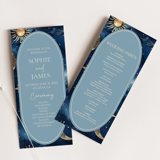 Blue Gold Celestial Elegant Starry Sky Wedding Programm