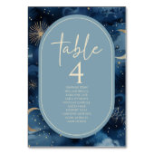 Blue Gold Celestial Elegant Starry Sky Wedding Tischnummer (Rückseite)