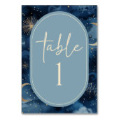 Blue Gold Celestial Elegant Starry Sky Wedding Tischnummer (Vorderseite)