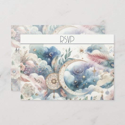 Blue Gold Celestial Moon Response Card (Vorne/Hinten)