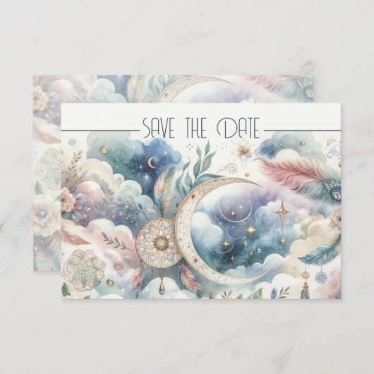 Blue Gold Celestial Moon Save the Date (Vorne/Hinten)