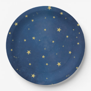 Blue Gold Celestial Moon & Stars Party Pappteller