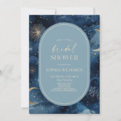 Blue Gold Celestial Starry Sky Bridal Shower Einladung (Vorderseite)