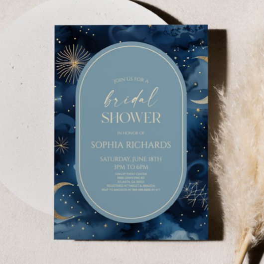 Blue Gold Celestial Starry Sky Bridal Shower Einladung