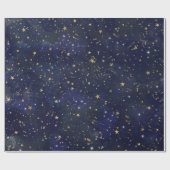 Blue & Gold Celestial Stars Whimsical Watercolor Geschenkpapier (Flach)