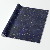 Blue & Gold Celestial Stars Whimsical Watercolor Geschenkpapier (Ungerollt)