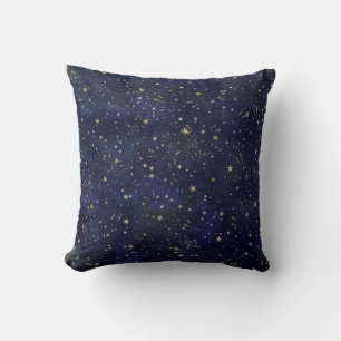 Blue & Gold Celestial Stars Whimsical Watercolor Kissen