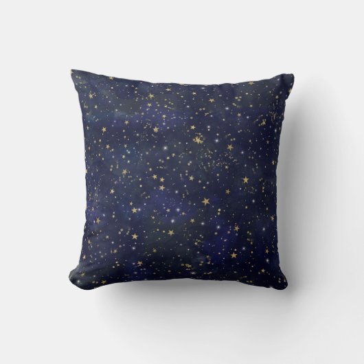 Blue & Gold Celestial Stars Whimsical Watercolor Kissen (Vorderseite)