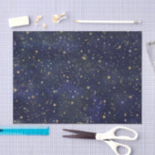 Blue & Gold Celestial Stars Whimsical Watercolor Seidenpapier (Handwerk)
