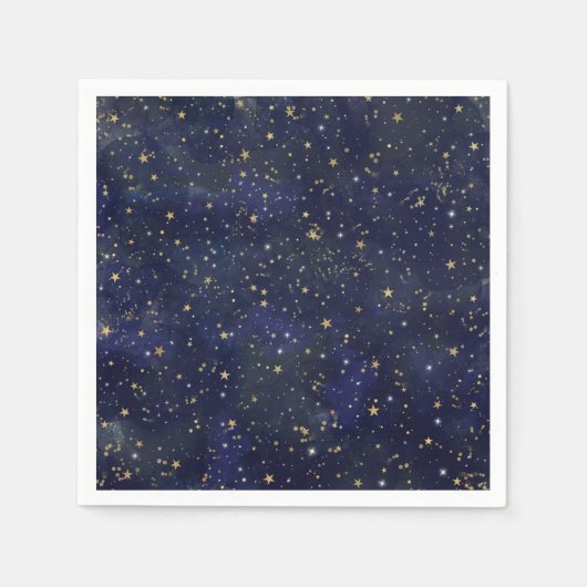 Blue & Gold Celestial Stars Whimsical Watercolor Serviette (Vorderseite)