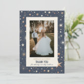 Blue & Gold Celestial Wedding Dankeskarte (Stehend Vorderseite)