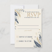 Blue & Gold Celestial Wedding RSVP Karte (Vorderseite)
