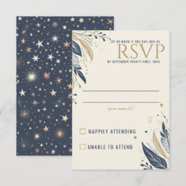 Blue & Gold Celestial Wedding RSVP Karte