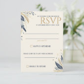 Blue & Gold Celestial Wedding RSVP Karte (Stehend Vorderseite)