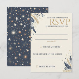 Blue & Gold Celestial Wedding RSVP Karte