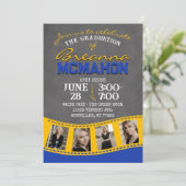 Blue & Gold Chalkboard Filmstrip-Abschluss Einladung (Stehend Vorderseite)